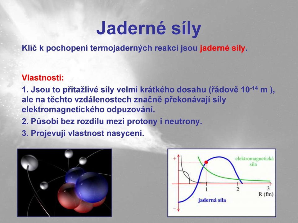 Jsou to přitaţlivé síly velmi krátkého dosahu (řádově 10-14 m ), ale na těchto