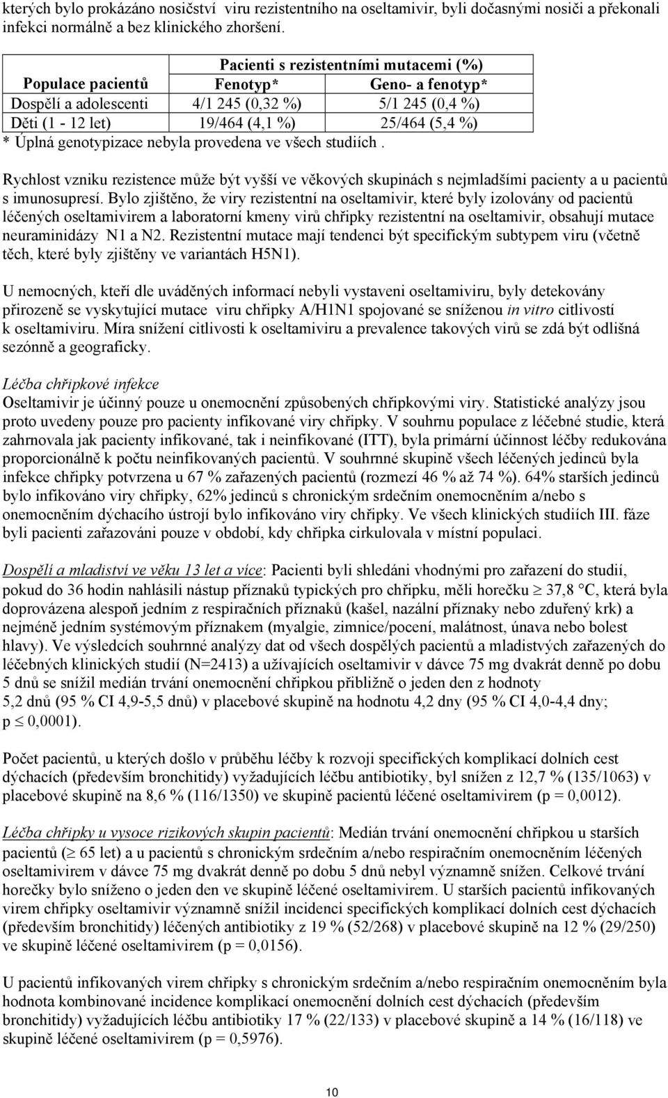 genotypizace nebyla provedena ve všech studiích. Rychlost vzniku rezistence může být vyšší ve věkových skupinách s nejmladšími pacienty a u pacientů s imunosupresí.