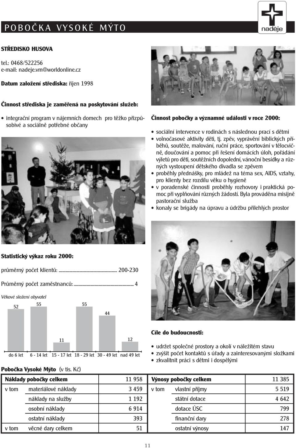 významné události v roce 2000: sociální intervence v rodinách s následnou prací s dìtmi volnoèasové aktivity dìti, tj.