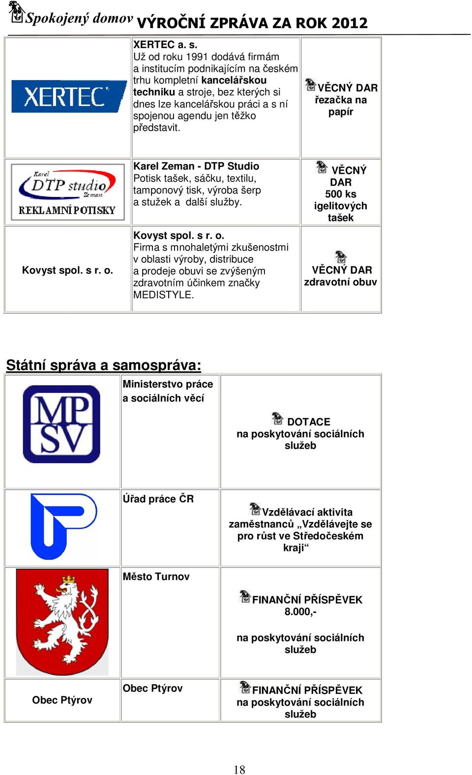 VĚCNÝ DAR řezačka na papír Kovyst spol. s r. o. Karel Zeman - DTP Studio Potisk tašek, sáčku, textilu, tamponový tisk, výroba šerp a stužek a další služby. Kovyst spol. s r. o. Firma s mnohaletými zkušenostmi v oblasti výroby, distribuce a prodeje obuvi se zvýšeným zdravotním účinkem značky MEDISTYLE.