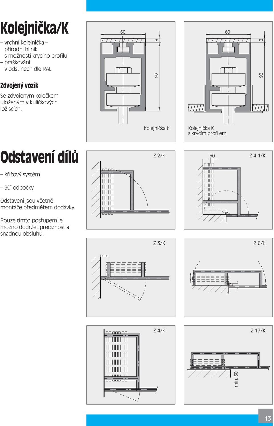 Kolejnička K Kolejnička K s krycím profilem Odstavení dílů Z 2/K 50 Z 4.