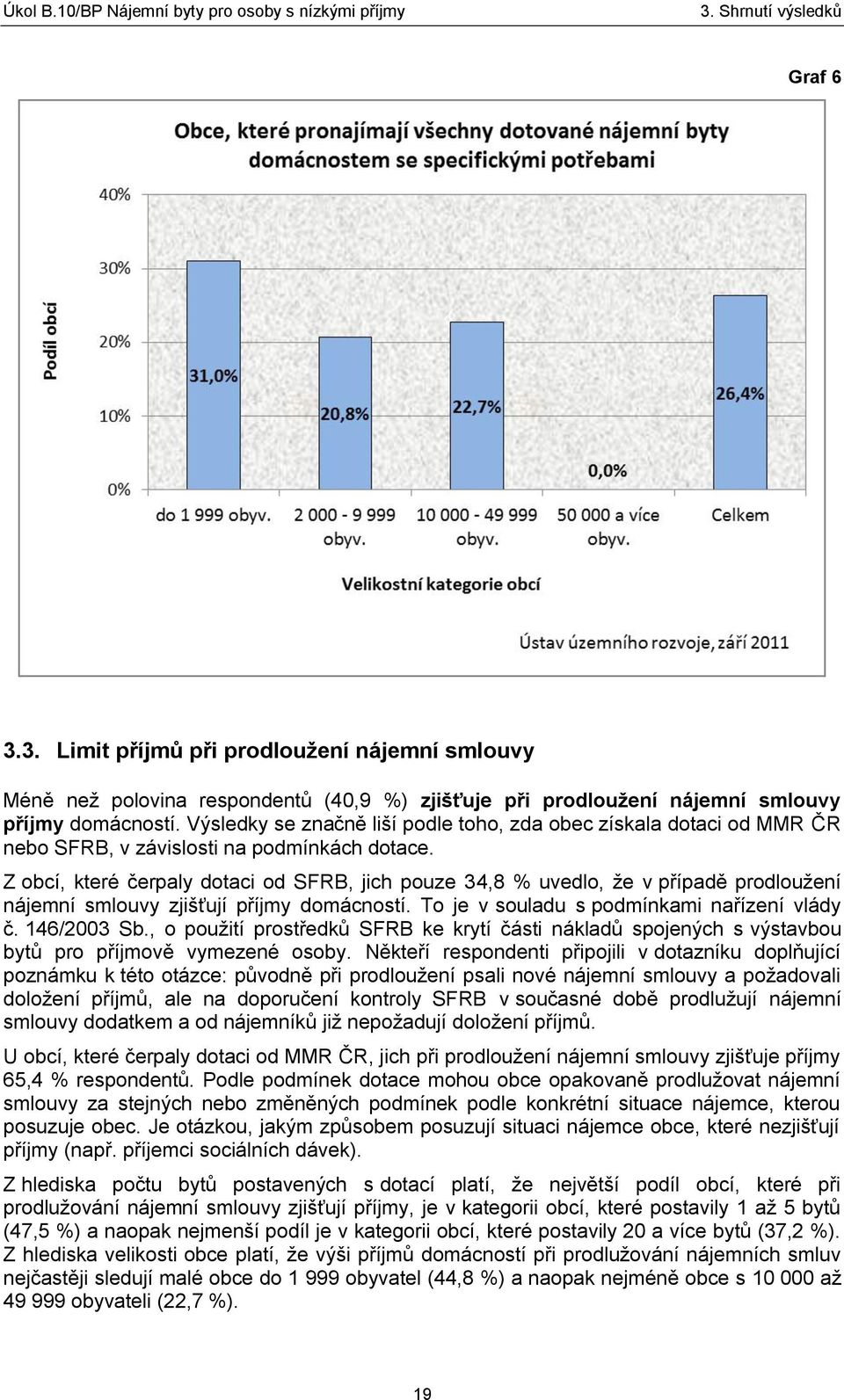 Z obcí, které čerpaly dotaci od SFRB, jich pouze 34,8 % uvedlo, že v případě prodloužení nájemní smlouvy zjišťují příjmy domácností. To je v souladu s podmínkami nařízení vlády č. 146/2003 Sb.