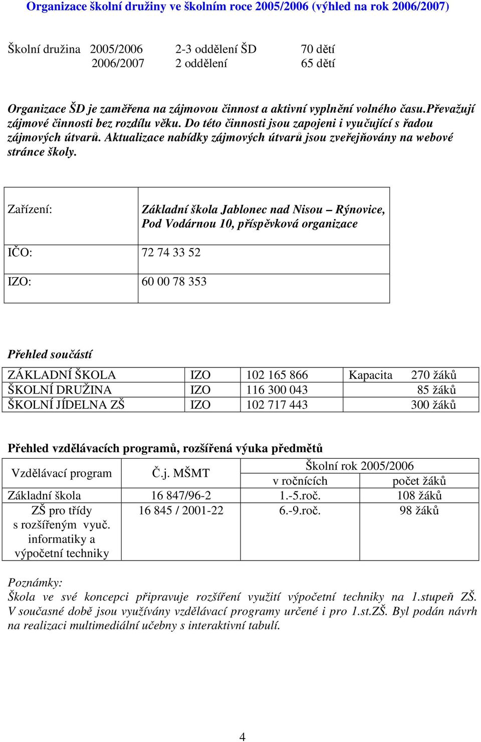 Aktualizace nabídky zájmových útvarů jsou zveřejňovány na webové stránce školy.