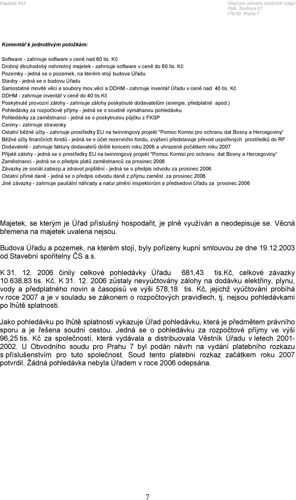 Kč DDHM - zahrnuje inventář v ceně do 40 tis.kč Poskytnuté provozní zálohy - zahrnuje zálohy poskytnuté dodavatelům (energie, předplatné apod.