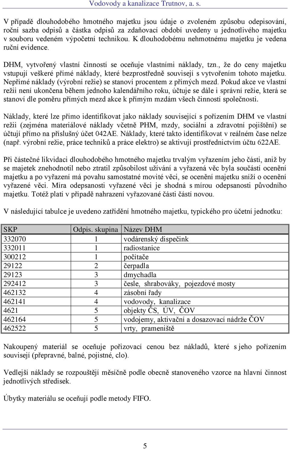 technikou. K dlouhodobému nehmotnému majetku je vedena ruční evidence. DHM, vytvořený vlastní činností se oceňuje vlastními náklady, tzn.