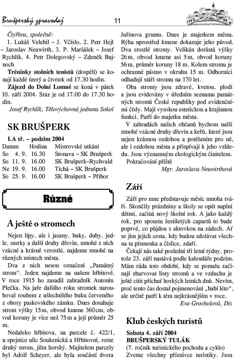 A tř. podzim 2004 Datum Hodina Mistrovské utkání So 4. 9. 16.