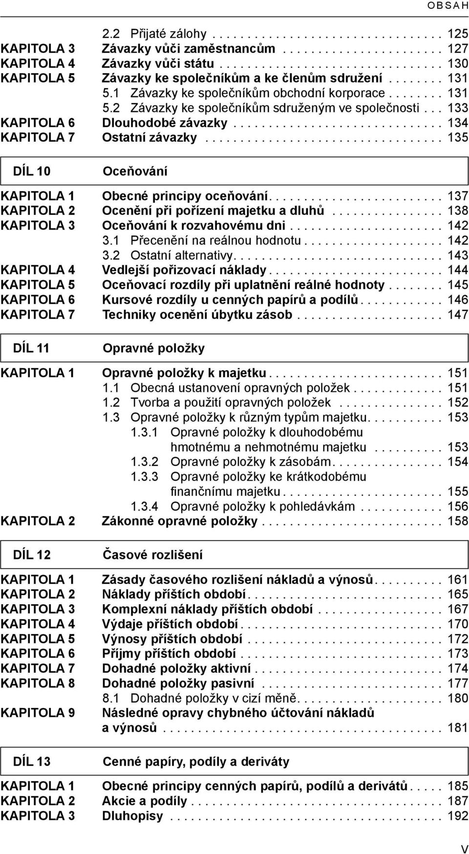 .. 135 DÍL 10 Oceňování KAPITOLA 1 Obecné principy oceňování... 137 KAPITOLA 2 Ocenění při pořízení majetku a dluhů... 138 KAPITOLA 3 Oceňování k rozvahovému dni... 142 3.