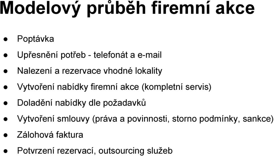 servis) Doladění nabídky dle požadavků Vytvoření smlouvy (práva a povinnosti,