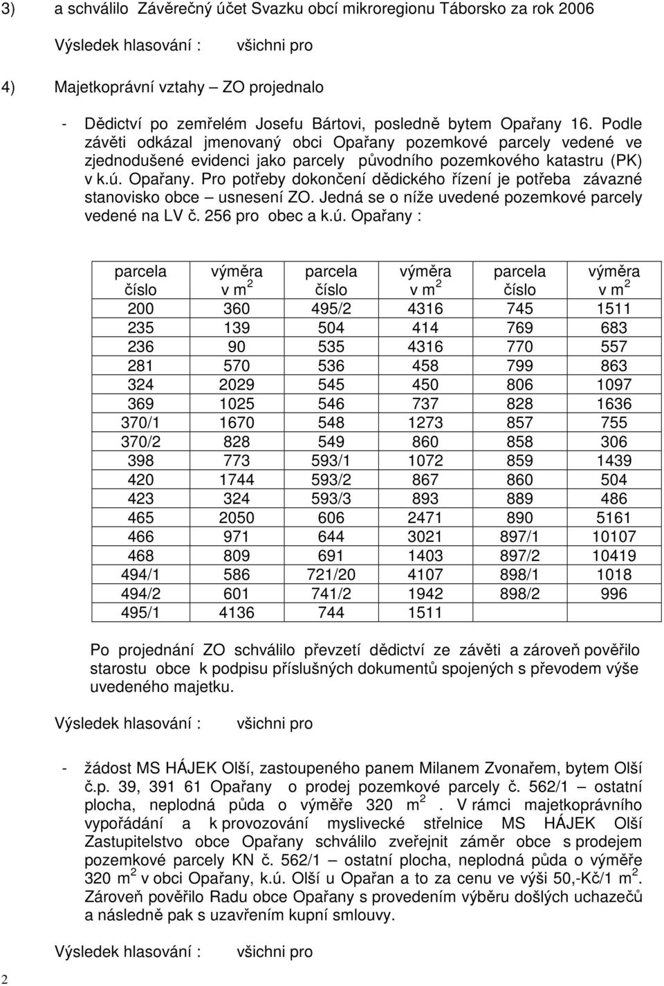 Jedná se o níže uvedené pozemkové parcely vedené na LV č. 256 pro obec a k.ú.