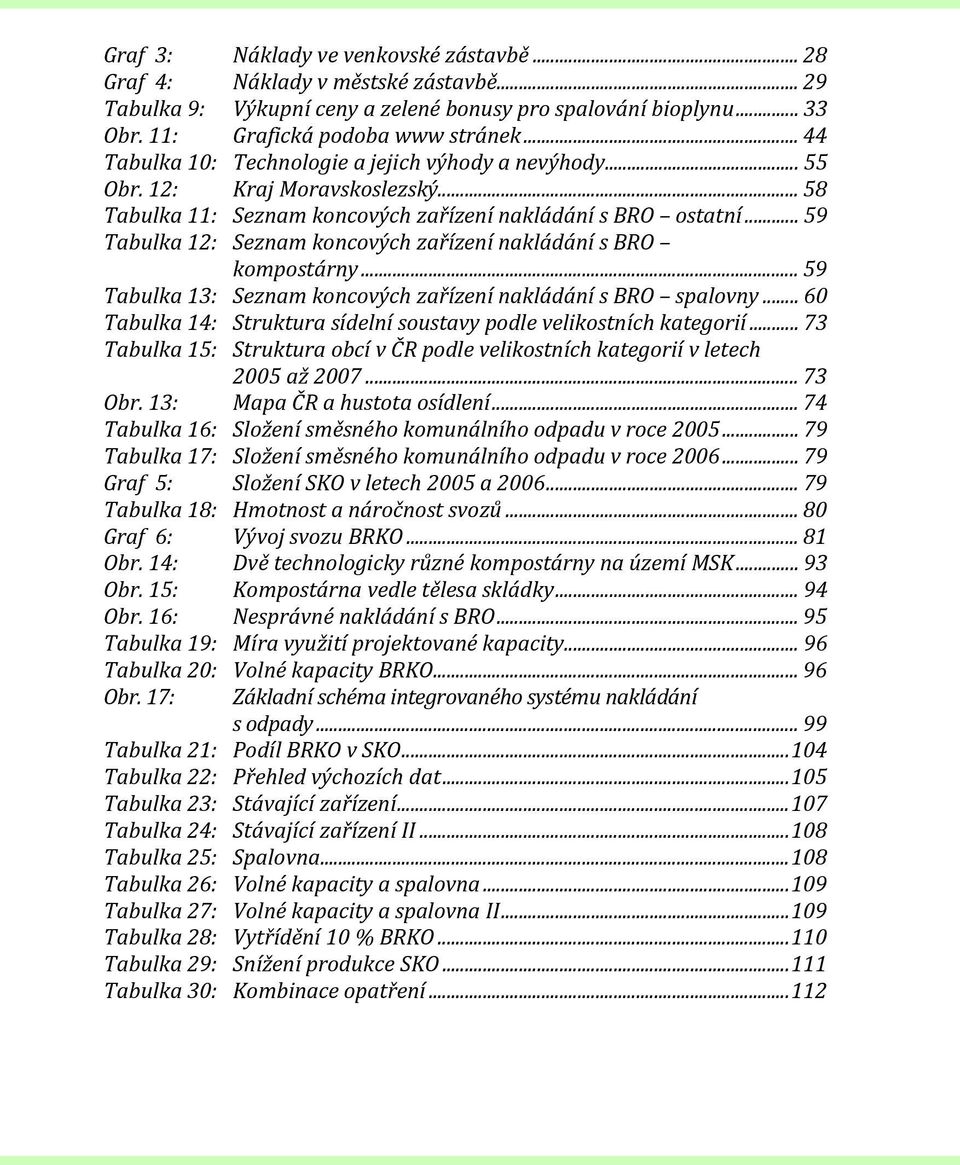 .. 59 Tabulka 12: Seznam koncových zařízení nakládání s BRO kompostárny... 59 Tabulka 13: Seznam koncových zařízení nakládání s BRO spalovny.