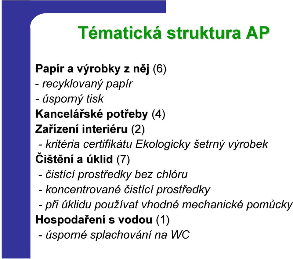 šetrný výrobek Čištění a úklid (7) - čistící prostředky bez chlóru - koncentrované čistící