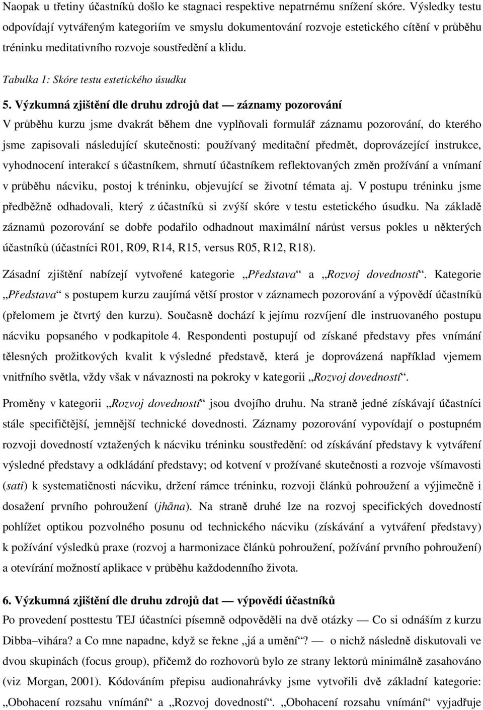 Výzkumná zjištní dle druhu zdroj dat záznamy pozorování V prbhu kurzu jsme dvakrát bhem dne vyplovali formulá záznamu pozorování, do kterého jsme zapisovali následující skutenosti: používaný meditaní