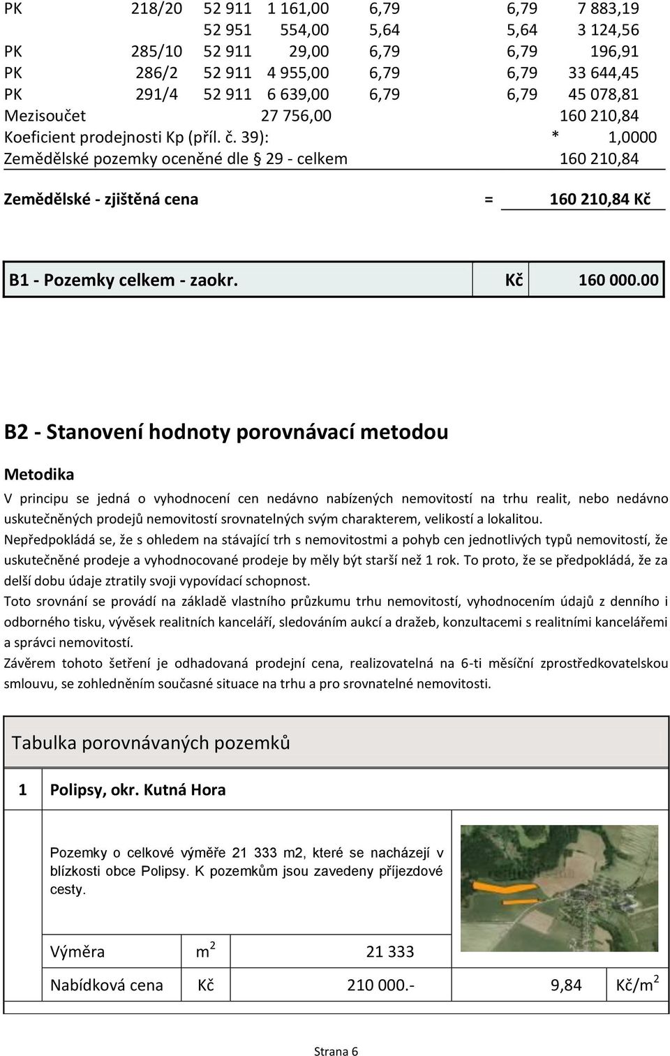 39): * 1,0000 Zemědělské pozemky oceněné dle 29 - celkem 160 210,84 Zemědělské - zjištěná cena = 160 210,84 Kč B1 - Pozemky celkem - zaokr. Kč 160 000.