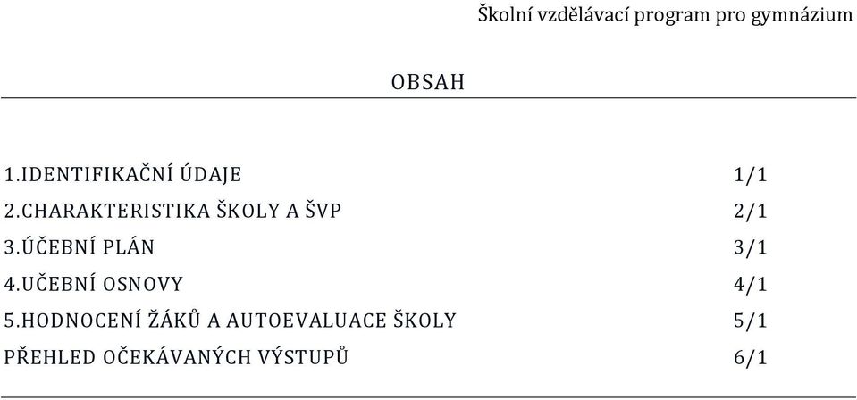 ÚČEBNÍ PLÁN 3/1 4.UČEBNÍ OSNOVY 4/1 5.