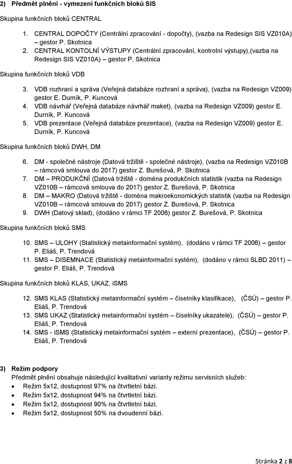 VDB rozhraní a správa (Veřejná databáze rozhraní a správa), (vazba na Redesign VZ009) gestor E. Durník, P. Kuncová 4. VDB návrhář (Veřejná databáze návrhář maket), (vazba na Redesign VZ009) gestor E.