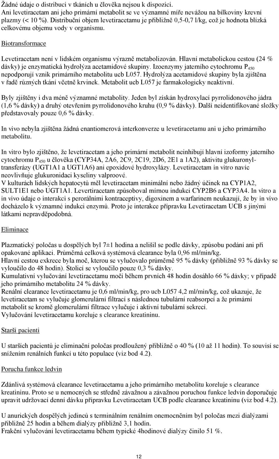 Hlavní metabolickou cestou (24 % dávky) je enzymatická hydrolýza acetamidové skupiny. Izoenzymy jaterního cytochromu P 450 nepodporují vznik primárního metabolitu ucb L057.