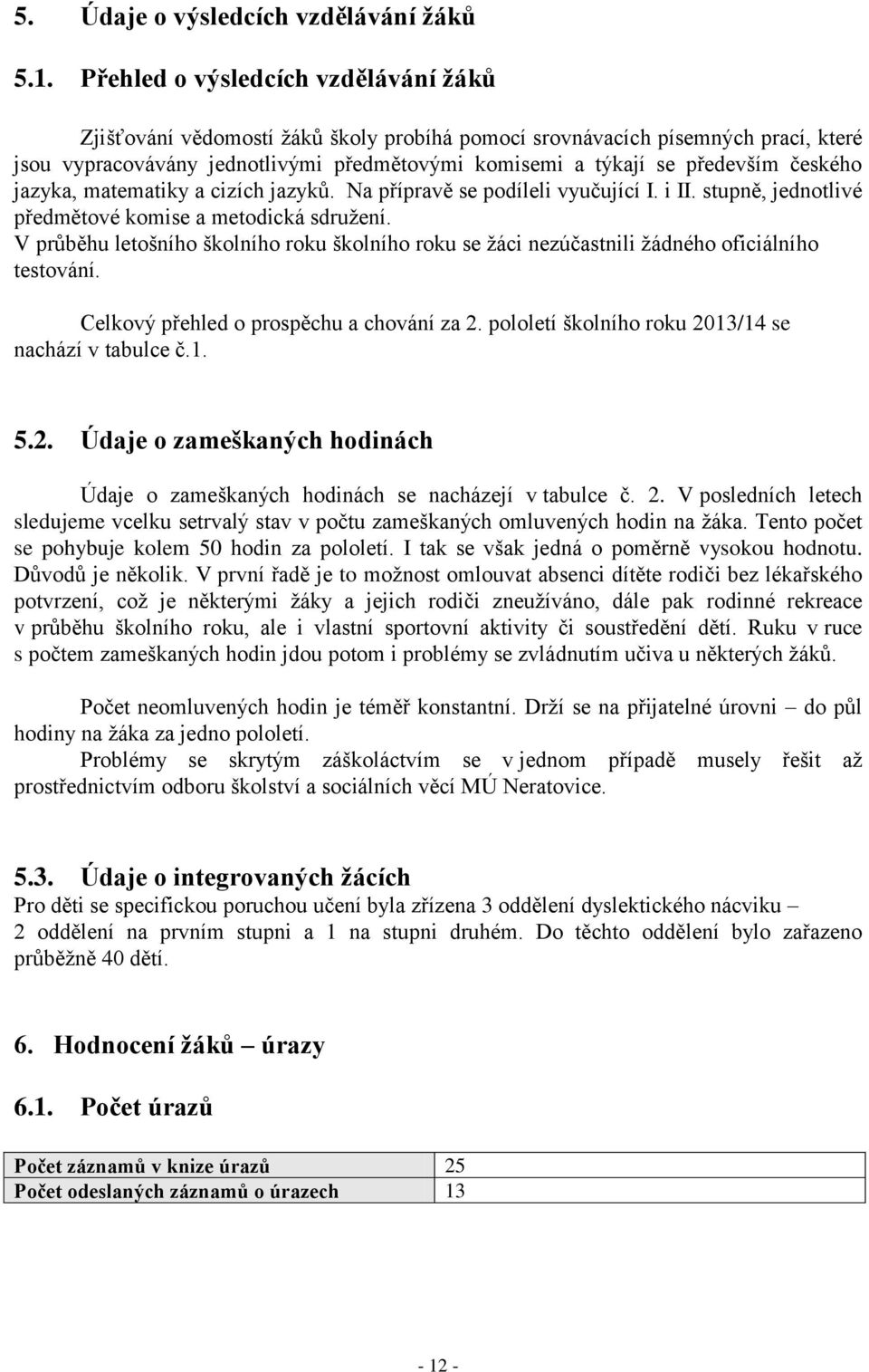 českého jazyka, matematiky a cizích jazyků. Na přípravě se podíleli vyučující I. i II. stupně, jednotlivé předmětové komise a metodická sdruţení.