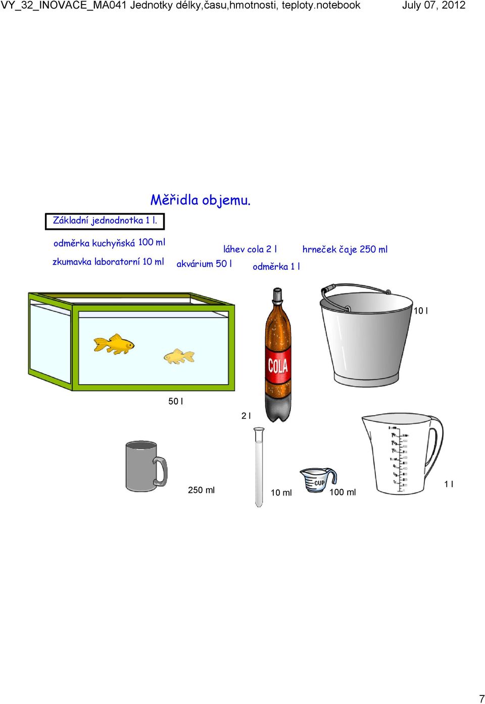 ml láhev cola 2 l hrneček čaje 250 ml akvárium