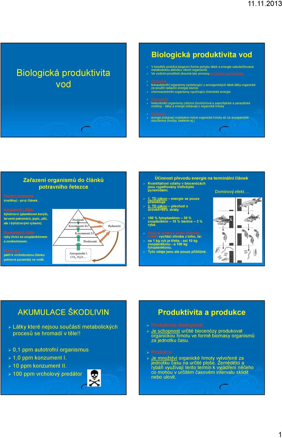 Producenti fotoautotrofní organismy syntetizující z anorganických látek látky organické za použití radiační energie slunce chemoautotrofní organismy využívající chemické energie Konzumenti