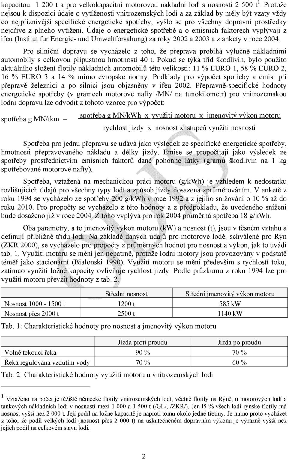 nejdříve z plného vytížení. Údaje o energetické spotřebě a o emisních faktorech vyplývají z ifeu (Institut für Energie- und Umweltforsahung) za roky 2002 a 2003 a z ankety v roce 2004.