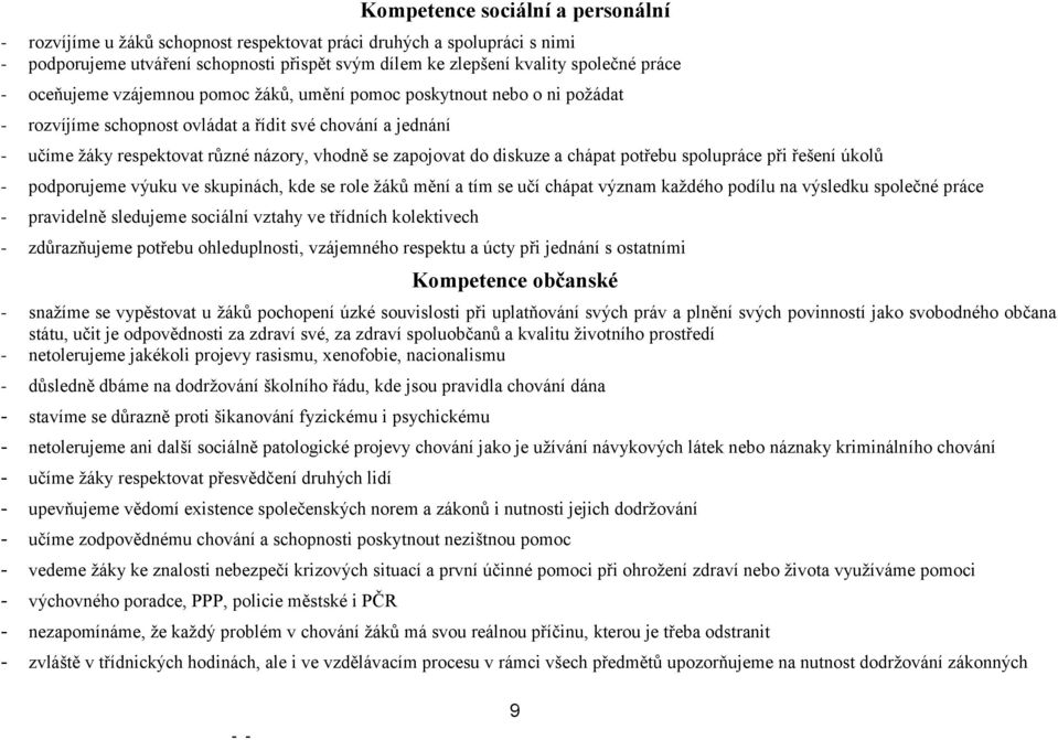 diskuze a chápat potřebu spolupráce při řešení úkolů - podporujeme výuku ve skupinách, kde se role žáků mění a tím se učí chápat význam každého podílu na výsledku společné práce - pravidelně