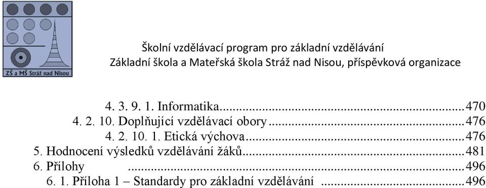 Doplňující vzdělávací obory... 476 4. 2. 10. 1. Etická výchova... 476 5.