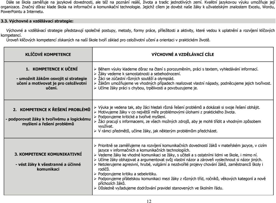 3. Výchovné a vzdělávací strategie: Výchovné a vzdělávací strategie představují společné postupy, metody, formy práce, příležitosti a aktivity, které vedou k uplatnění a rozvíjení klíčových