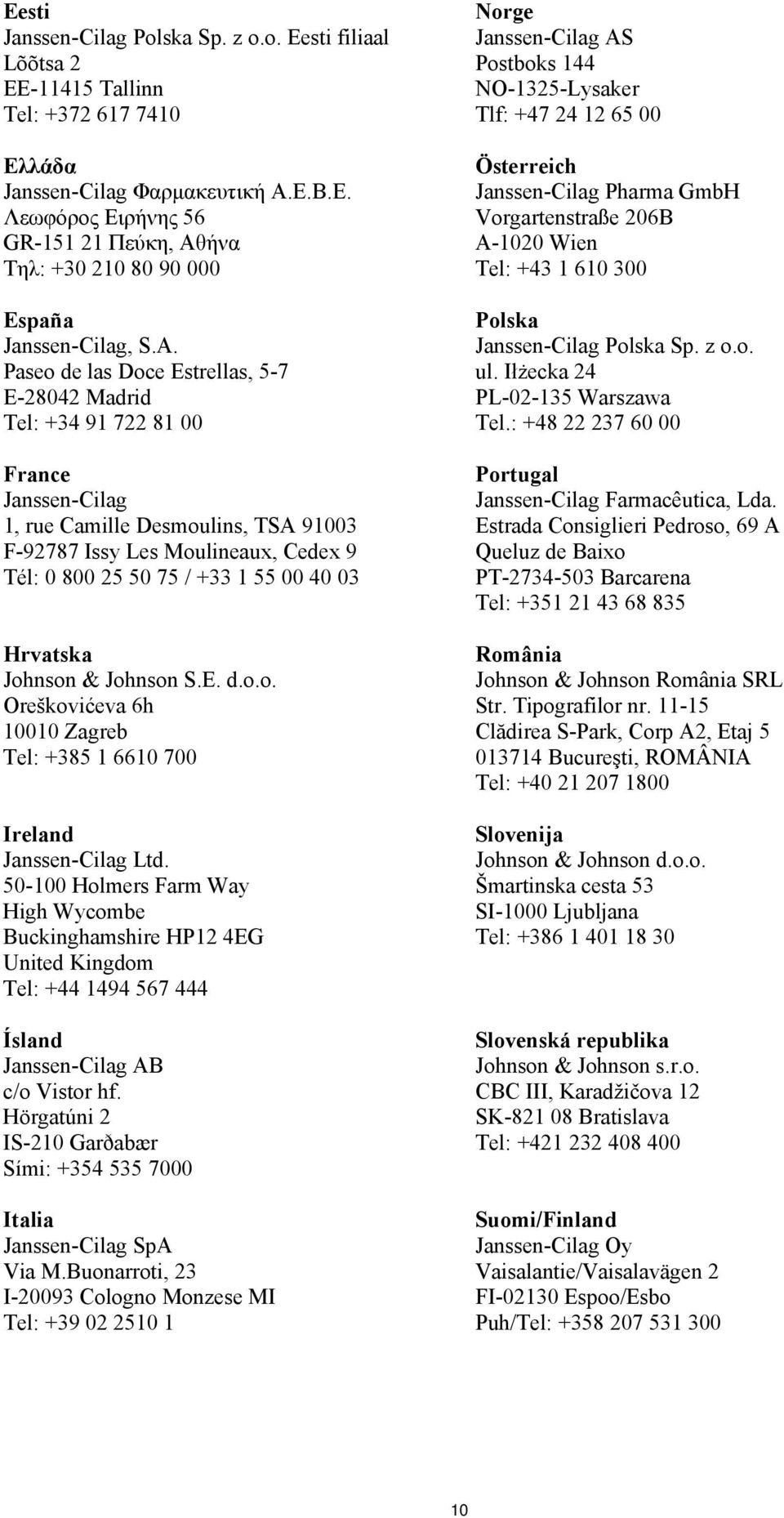 00 40 03 Hrvatska Johnson & Johnson S.E. d.o.o. Oreškovićeva 6h 10010 Zagreb Tel: +385 1 6610 700 Ireland Janssen-Cilag Ltd.