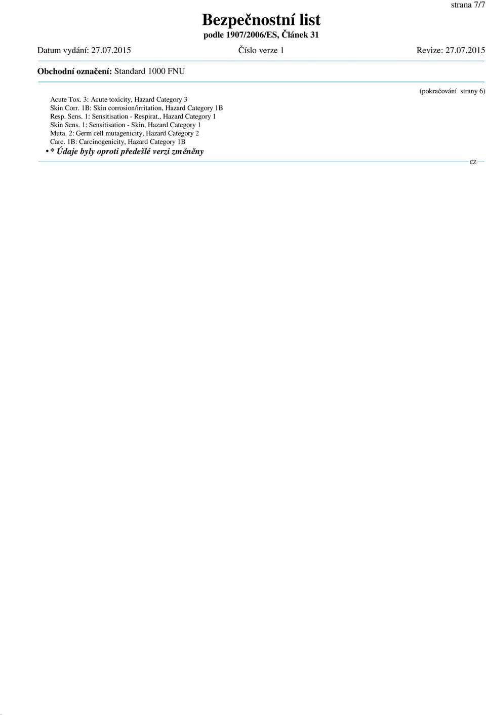 , Hazard Category 1 Skin Sens. 1: Sensitisation - Skin, Hazard Category 1 Muta.