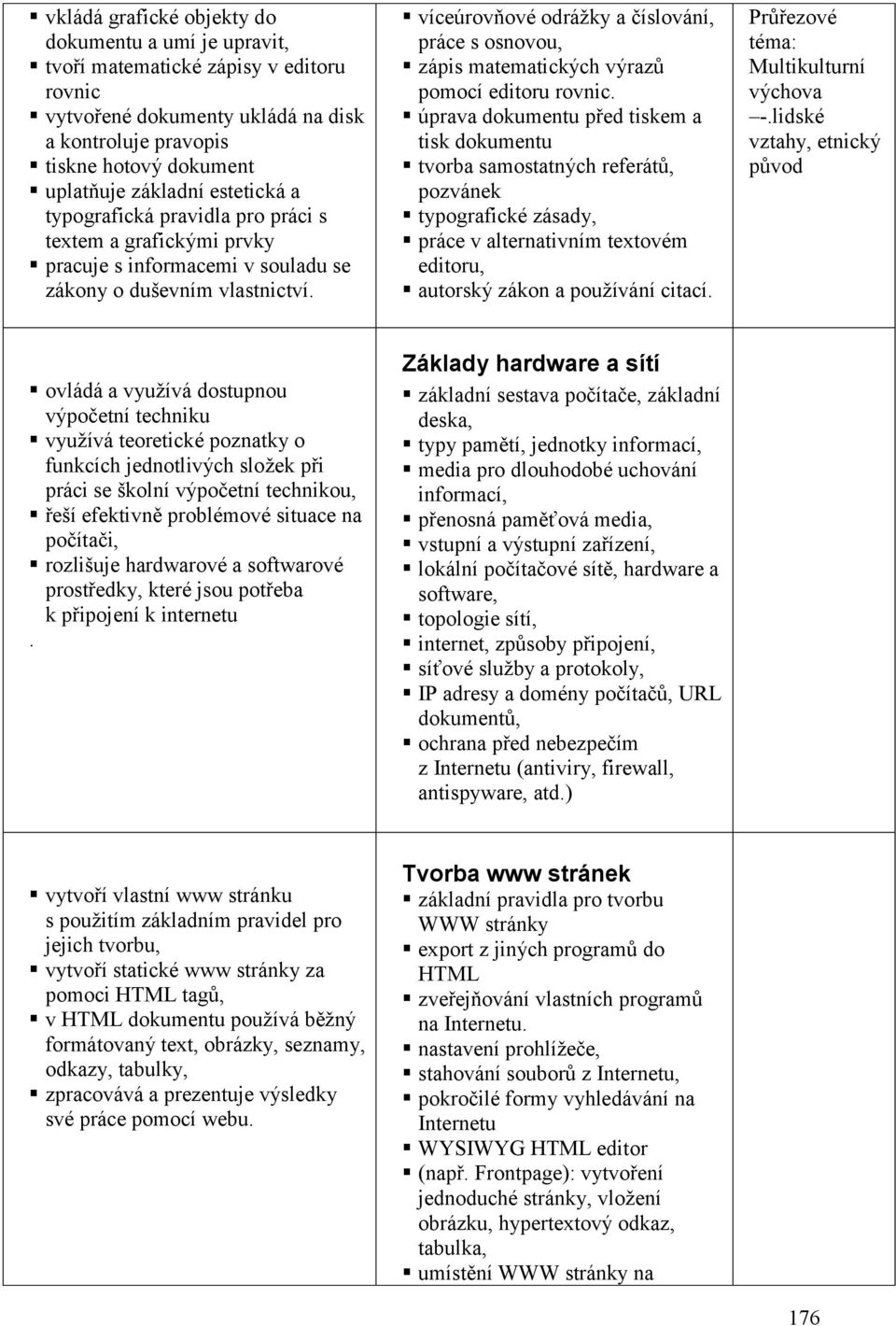 víceúrovňové odrážky a číslování, práce s osnovou, zápis matematických výrazů pomocí editoru rovnic.