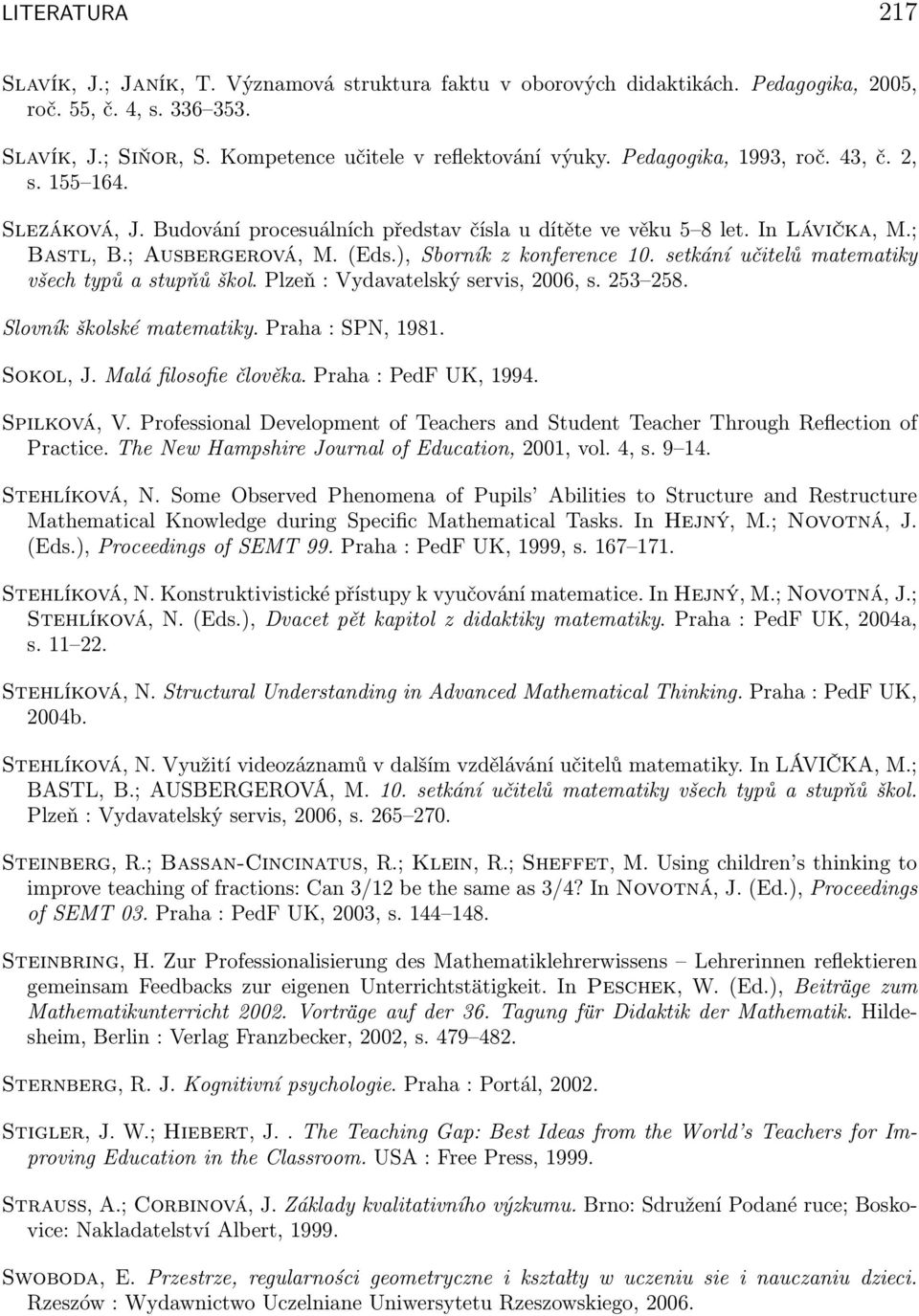 setkání učitelů matematiky všech typů a stupňů škol. Plzeň : Vydavatelský servis, 2006, s. 253 258. Slovník školské matematiky. Praha : SPN, 1981. Sokol, J. Malá filosofie člověka.