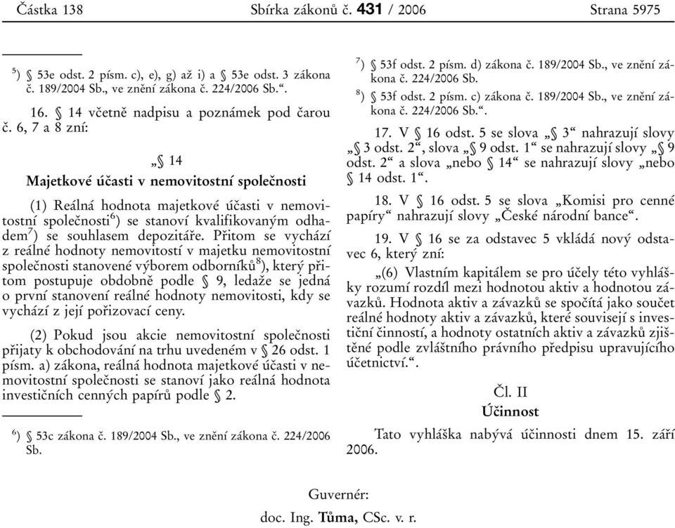 6,7a8znõâ: ¹ 14 MajetkoveÂ uâcïasti v nemovitostnõâ spolecïnosti (1) ReaÂlnaÂ hodnota majetkoveâ uâcïasti v nemovitostnõâ spolecïnosti 6 ) se stanovõâ kvalifikovanyâm odhadem 7 ) se souhlasem