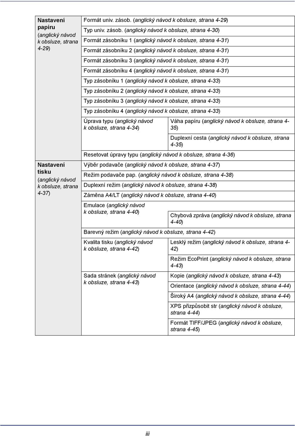 (anglický návod k obsluze, strana 4-30) Formát zásobníku 1 (anglický návod k obsluze, strana 4-31) Formát zásobníku 2 (anglický návod k obsluze, strana 4-31) Formát zásobníku 3 (anglický návod k