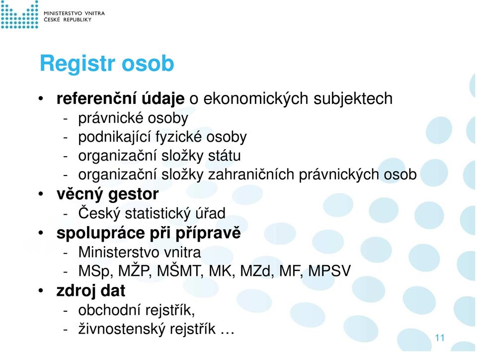 osob věcný gestor - Český statistický úřad spolupráce při přípravě - Ministerstvo vnitra