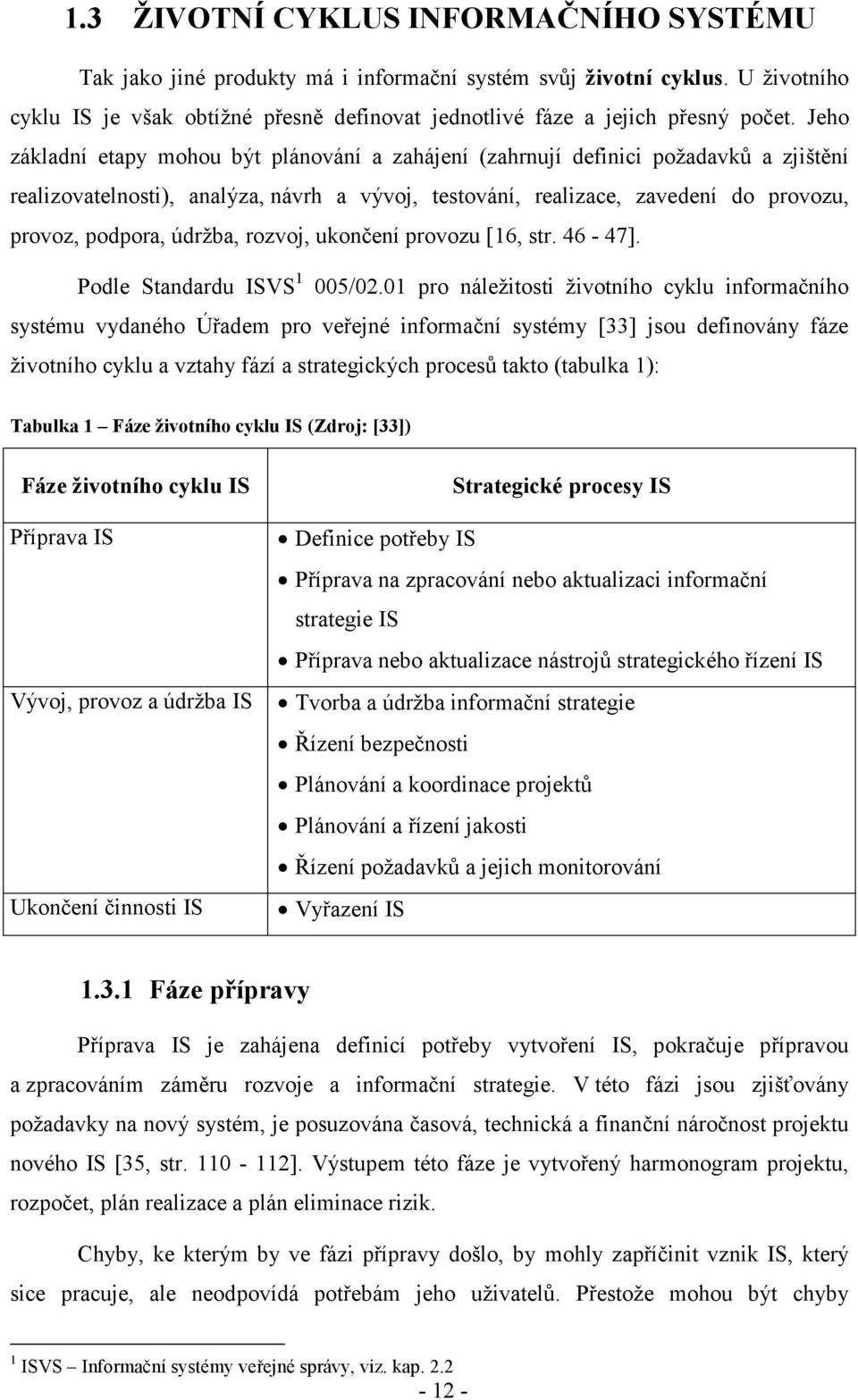 údržba, rozvoj, ukončení provozu [16, str. 46-47]. Podle Standardu ISVS 1 005/02.