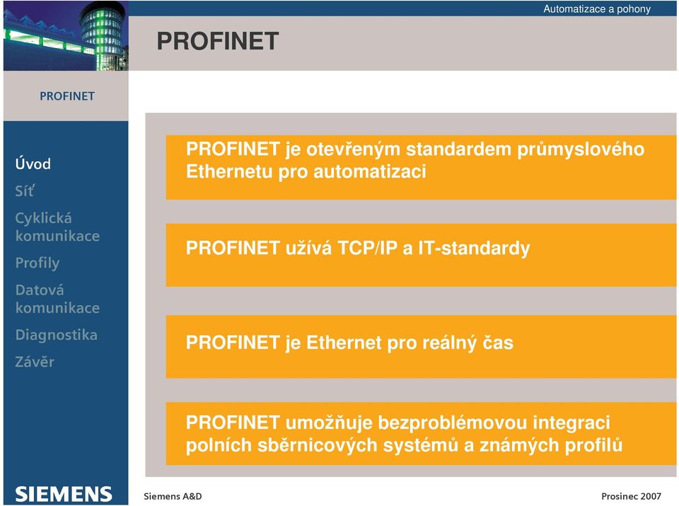 TCP/IP a IT-standardy PROFINET je Ethernet pro reálný as PROFINET