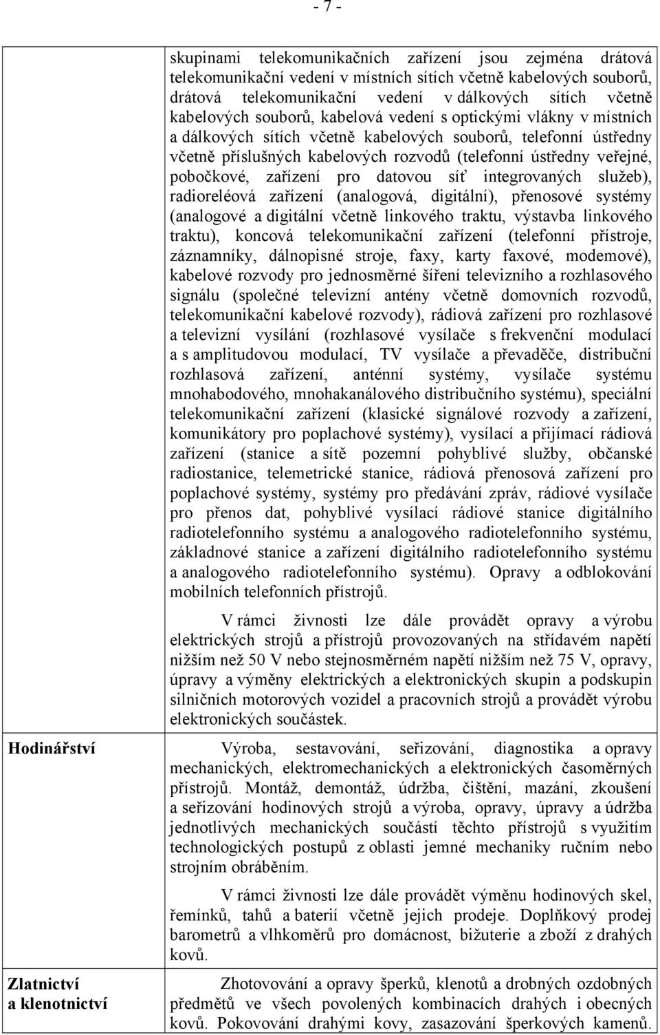 zařízení pro datovou síť integrovaných služeb), radioreléová zařízení (analogová, digitální), přenosové systémy (analogové a digitální včetně linkového traktu, výstavba linkového traktu), koncová