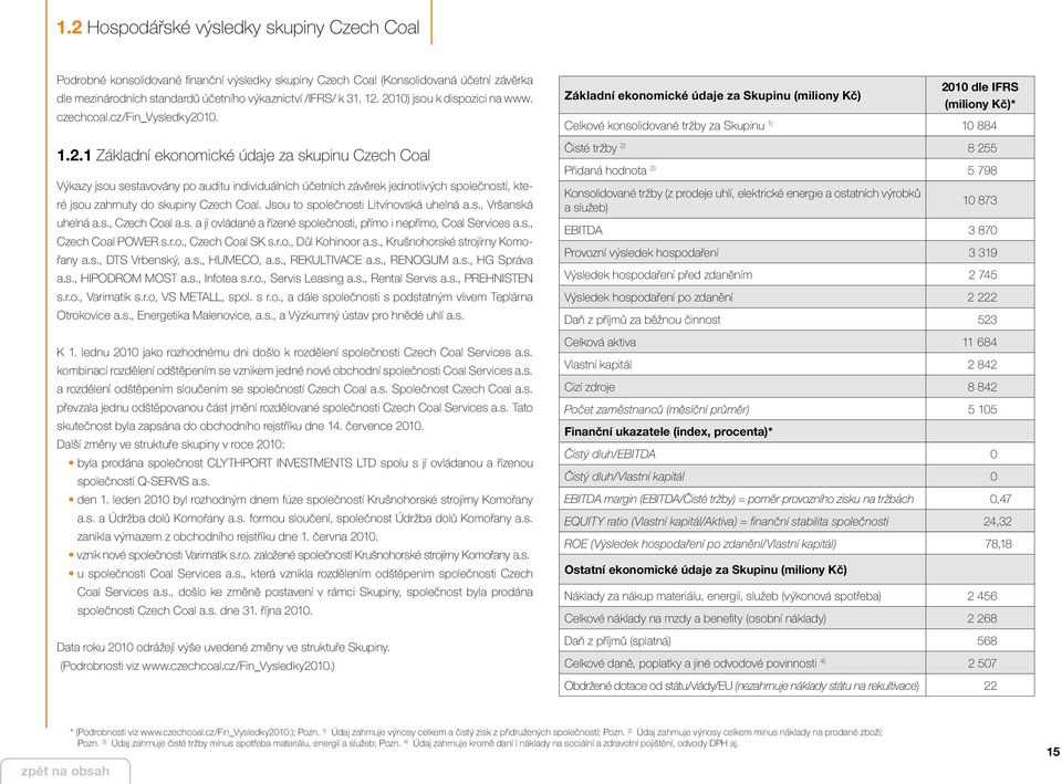 Jsou to společnosti Litvínovská uhelná a.s., Vršanská uhelná a.s., Czech Coal a.s. a jí ovládané a řízené společnosti, přímo i nepřímo, Coal Services a.s., Czech Coal POWER s.r.o., Czech Coal SK s.r.o., Důl Kohinoor a.