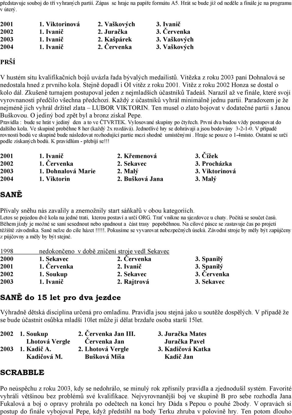 Vítězka z roku 2003 paní Dohnalová se nedostala hned z prvního kola. Stejně dopadl i OI vítěz z roku 2001. Vítěz z roku 2002 Honza se dostal o kolo dál.