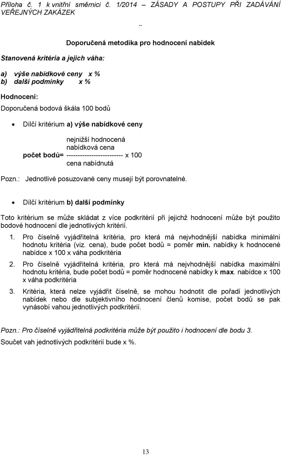 metodika pro hodnocení nabídek Dílčí kritérium a) výše nabídkové ceny nejnižší hodnocená nabídková cena počet bodů= ------------------------- x 100 cena nabídnutá Pozn.