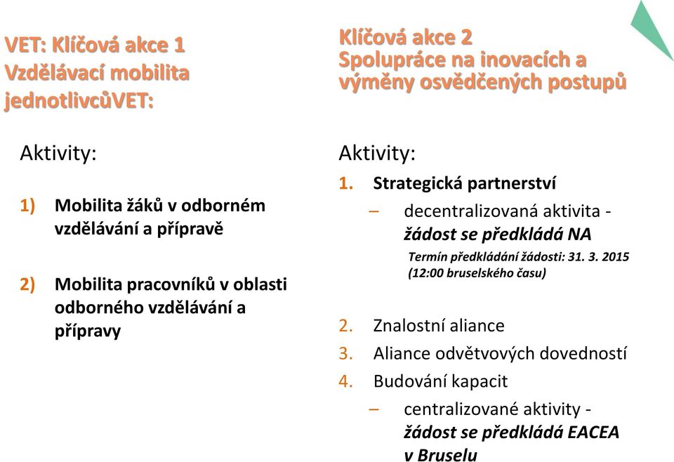 Strategická partnerství decentralizovaná aktivita - žádost se předkládá NA Termín předkládání žádosti: 31