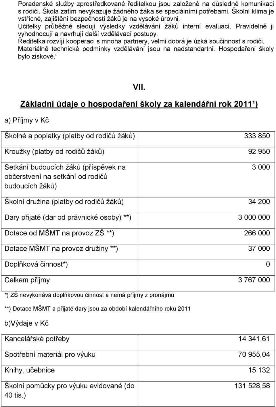 Pravidelně ji vyhodnocují a navrhují další vzdělávací postupy. Ředitelka rozvíjí kooperaci s mnoha partnery, velmi dobrá je úzká součinnost s rodiči.