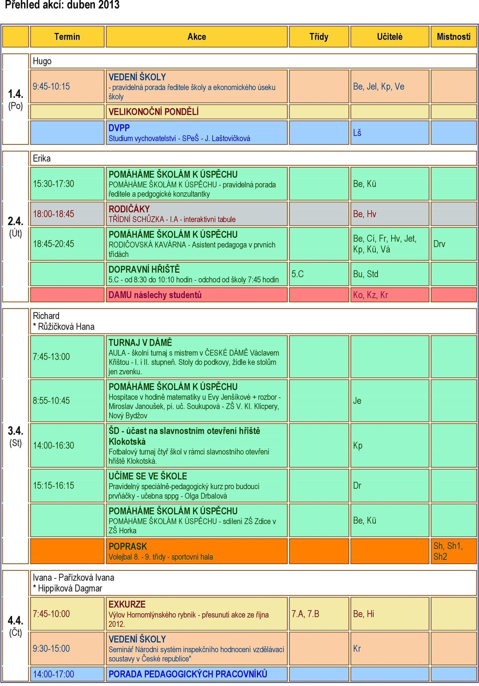 C Bu, Std DAMU náslechy studentů Ko, Kz, Kr Richard * Růžičková Hana 7:45-13:00 TURNAJ V DÁMĚ AULA - školní turnaj s mistrem v ČESKÉ DÁMĚ Václavem Křištou - I. i II. stupneň.