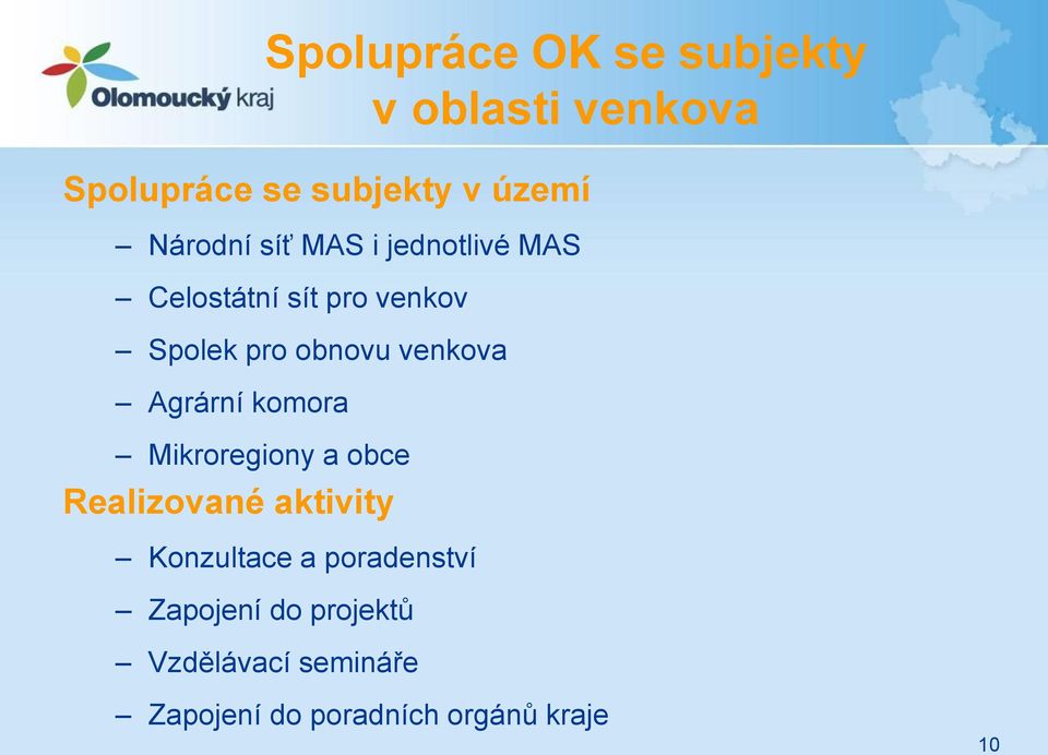 Realizované aktivity Konzultace a poradenství Zapojení do projektů Spolupráce