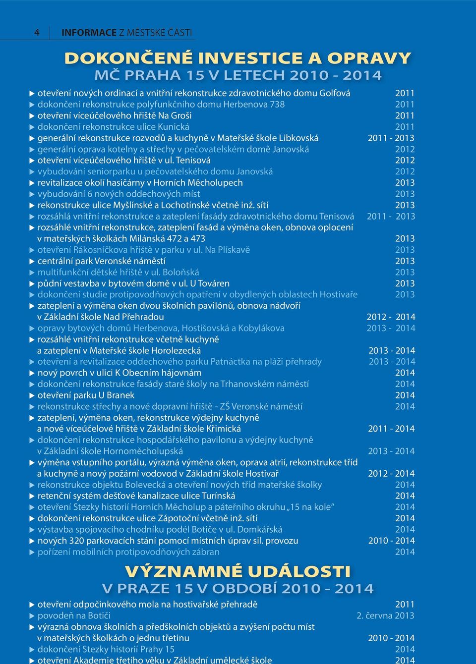 2011-2013 u generální oprava kotelny a střechy v pečovatelském domě Janovská 2012 u otevření víceúčelového hřiště v ul.