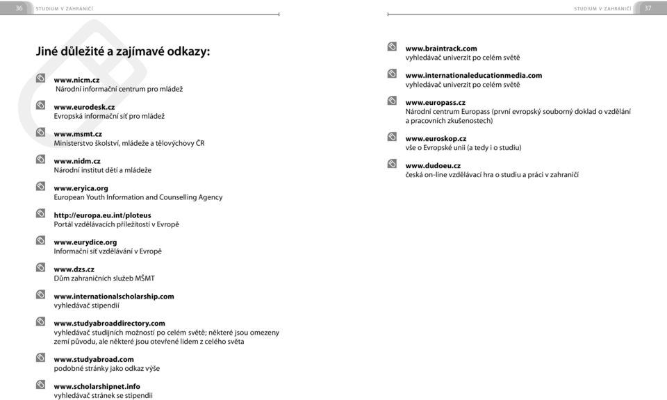 org European Youth Information and Counselling Agency www.braintrack.com vyhledávač univerzit po celém světě www.internationaleducationmedia.com vyhledávač univerzit po celém světě www.europass.