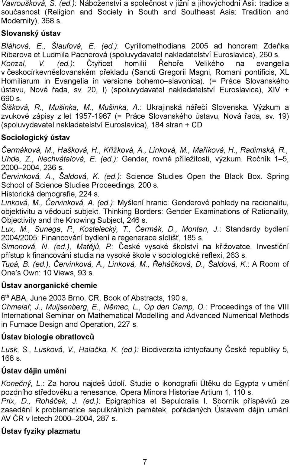 ): Cyrillomethodiana 2005 ad honorem Zdeňka Ribarova et Ludmila Pacnerová (spoluvydavatel nakladatelství Euroslavica), 260 s. Konzal, V. (ed.