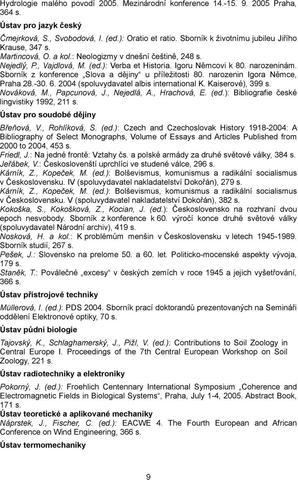 Sborník z konference Slova a dějiny u příležitosti 80. narozenin Igora Němce, Praha 28.-30. 6. 2004 (spoluvydavatel albis international K. Kaiserové), 399 s. Nováková, M., Papcunová, J., Nejedlá, A.