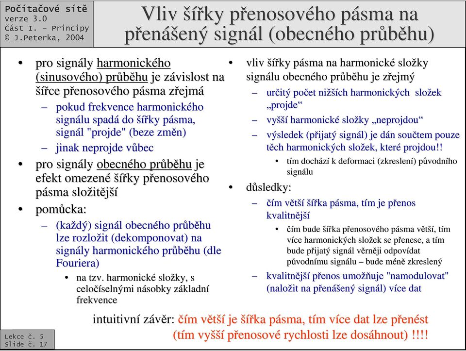 pomcka: (každý) signál l obecného prbhu lze rozložit (dekomponovat) na signály harmonického ho prbhu (dle Fouriera) na tzv.