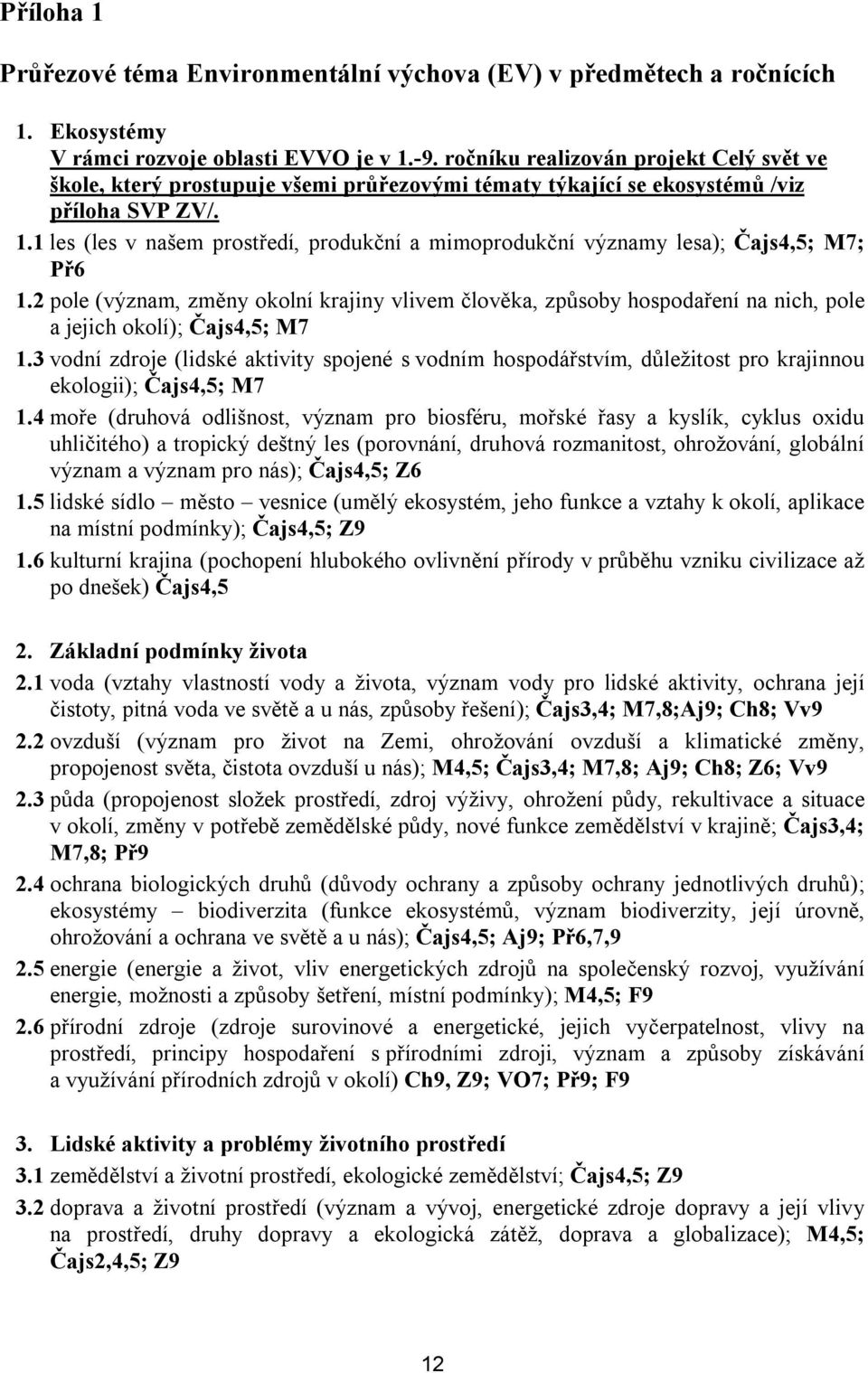 1 les (les v našem prostředí, produkční a mimoprodukční významy lesa); Čajs4,5; M7; Př6 1.